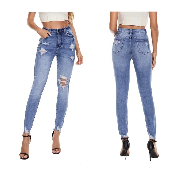 VIPONES Jeans High Waisted Skinny Stretch Soft Slim Fit Distressed Comfy Size 16 - Picture 1 of 6